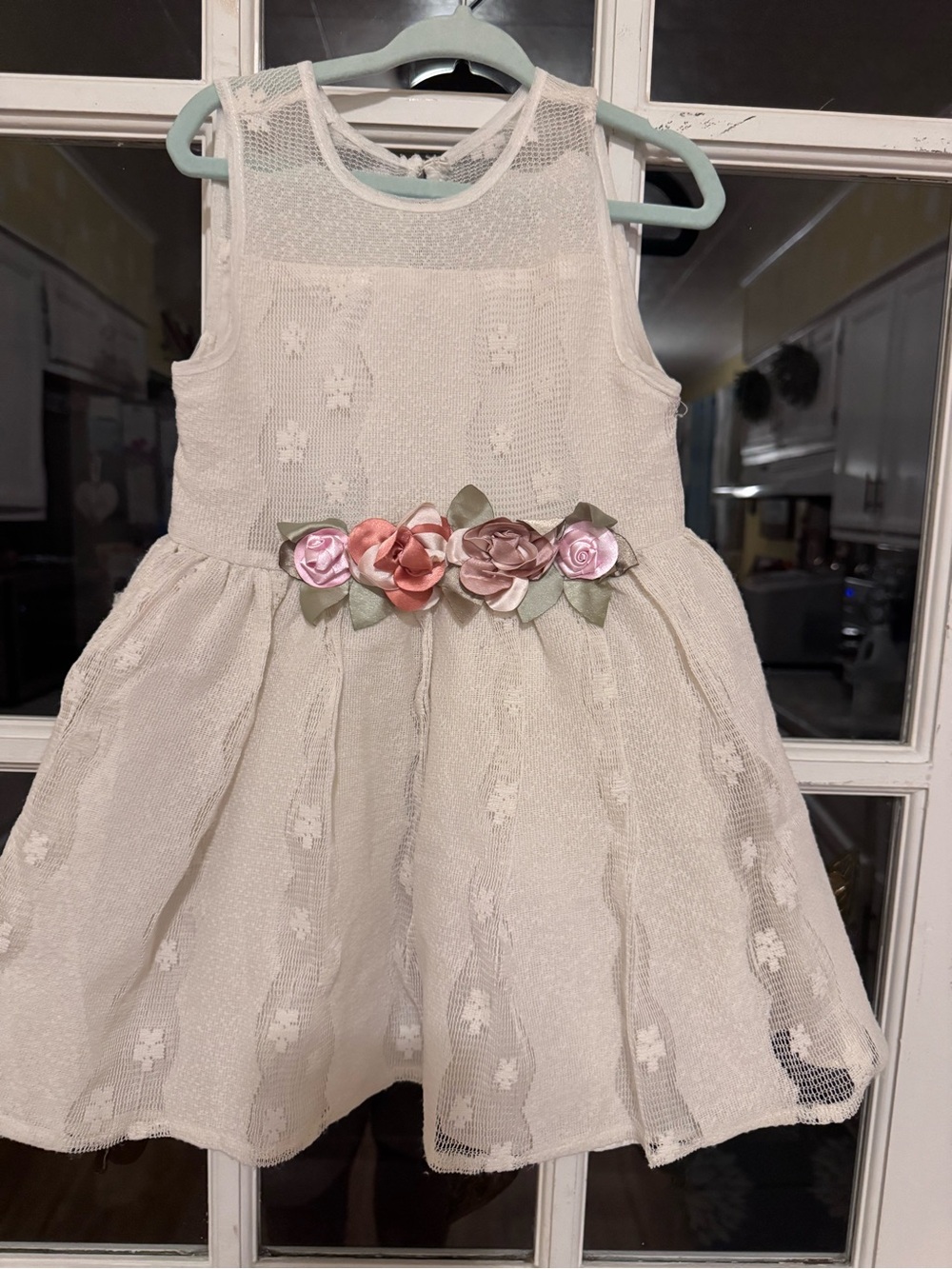 Pippa & Julie White Lace Dress with Pink and Peach Floral Belt